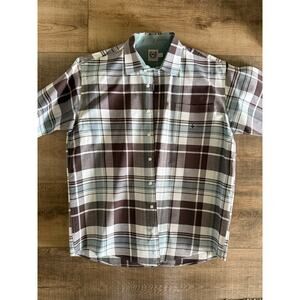 Cinch Short Sleeve Button Up Shirt Men's Size Medium Plaid Brown Green